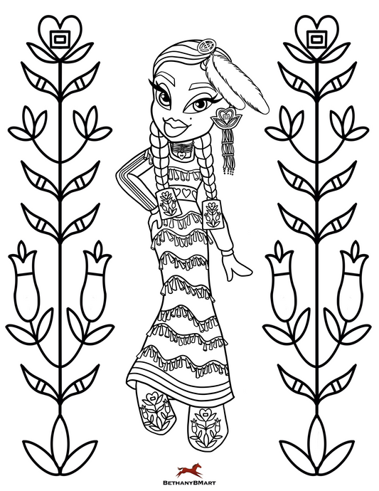 Jingle dancer WACIPI colouring book page